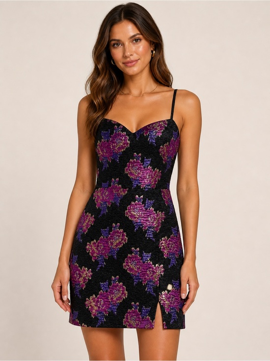 Lulus Dresses & Skirts - Lulus Vivid Charm Black Purple Floral Jacquard Mini Dress Sleeveless XS